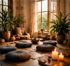 Workshop room with cushions and candles